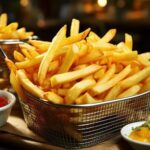 Delicious n crispy French fries for all, with gluten-free and vegan choices alongwith ketchup