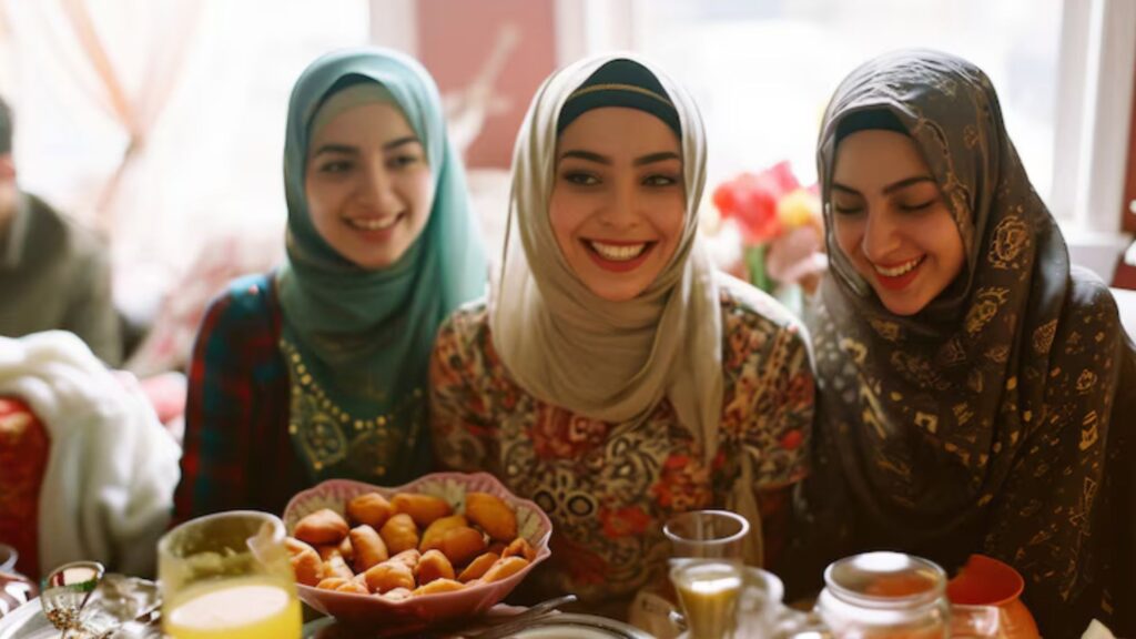 Three girls in a jolly mood wearing Eid outfit